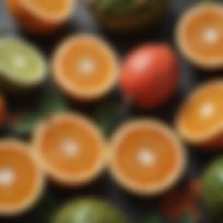 A close-up of vitamin C-rich fruits native to Africa, highlighting their texture and color.