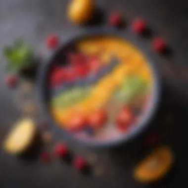 Vibrant Smoothie Bowl Enhanced with Caffeine Colorful smoothie bowl topped with fresh fruits and caffeine powder