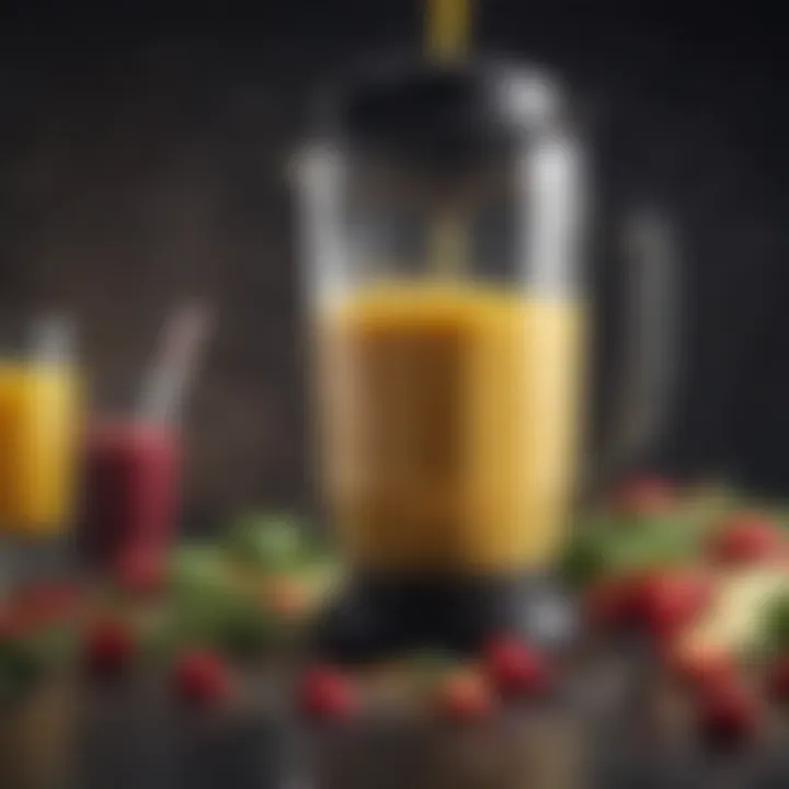 Caffeine powder being added to a blender with fruits and greens