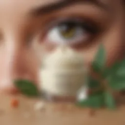 Close-up of an elegant eye cream jar surrounded by natural ingredients