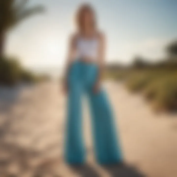 Breathable wide-leg pants in beach vacation setting