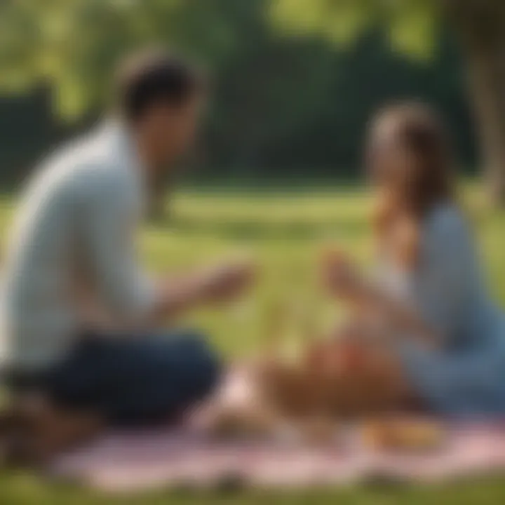 Couple enjoying a picnic with romantic games