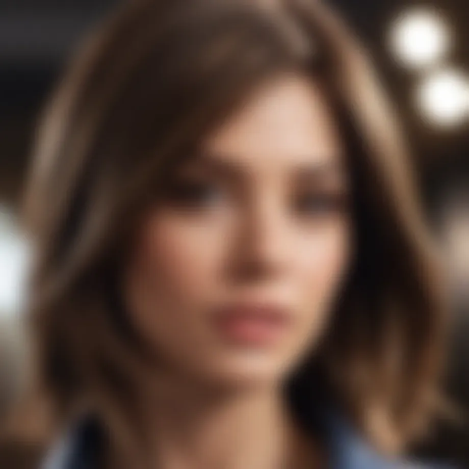 A stylish brunette hairstyle featuring subtle highlights that enhance depth and dimension.