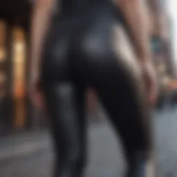 A model showcasing butt crack leggings in a stylish urban setting, emphasizing their contemporary appeal.