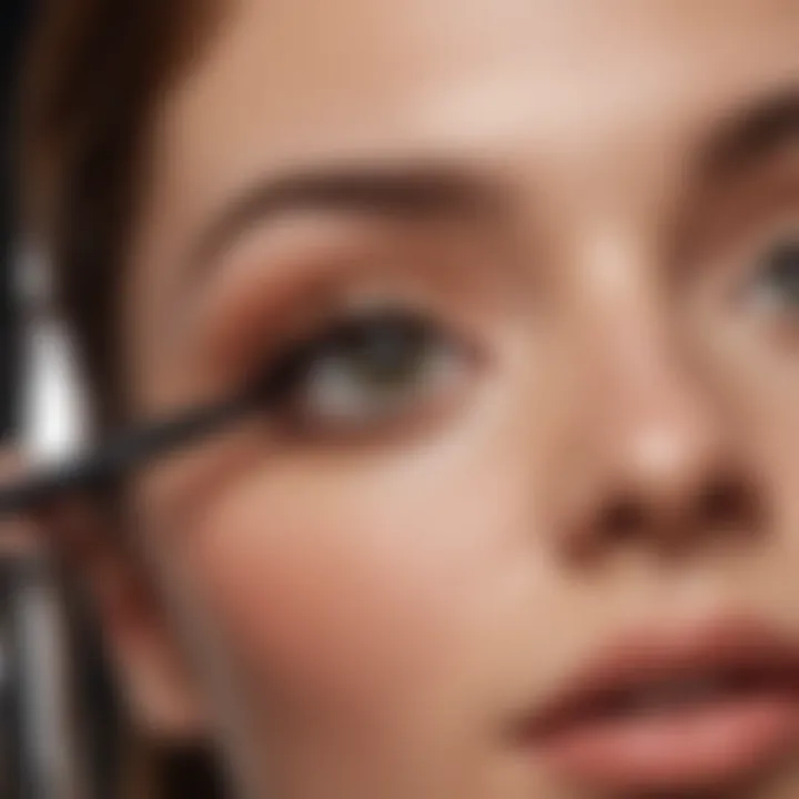 Influencer applying mascara in a beauty-focused setting