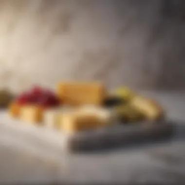 Cheese platter beautifully arranged on marble board