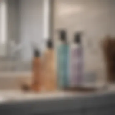 A serene bathroom setting featuring hair care products specifically designed for hard water.