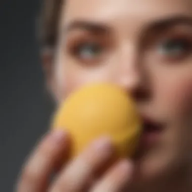 Close-up of a beauty blender being cleaned with a gentle cleanser