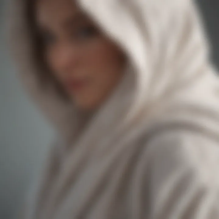 Close-up of terry cloth material texture of hooded robe