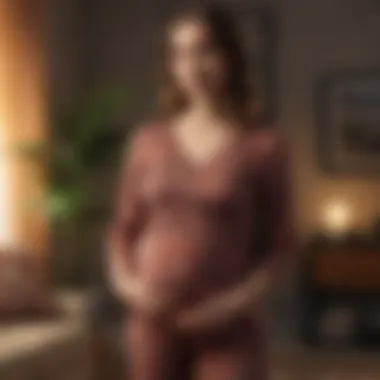 Comfort Meets Fashion in a Home Environment Cozy maternity top with subtle patterns worn at home