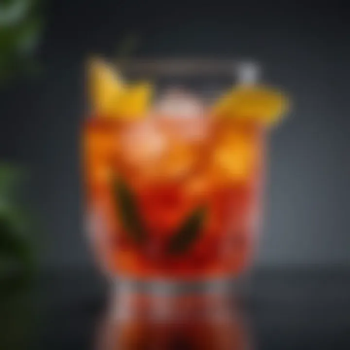 Crystal clear glass filled with vibrant tropical cocktail