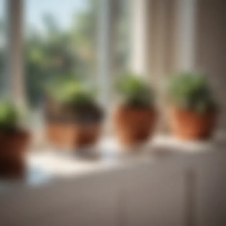 Dainty succulent garden on windowsill bathed in sunlight