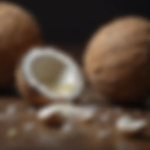 A close-up view of natural antifungal ingredients such as garlic and coconut oil.