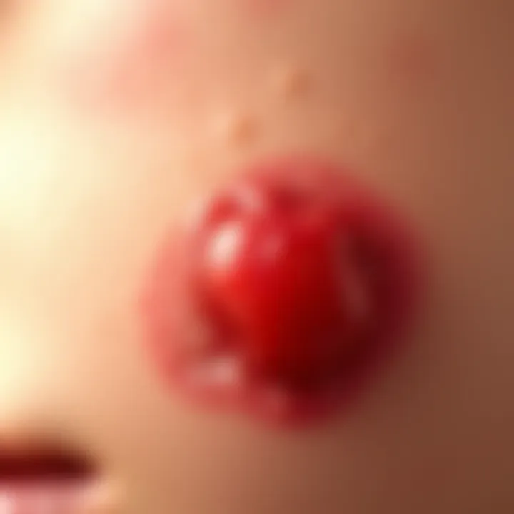 Close-up of inflamed cystic acne on skin