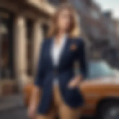 Navy Blazer and Camel Pants Ensemble A sophisticated navy blazer paired with camel pants