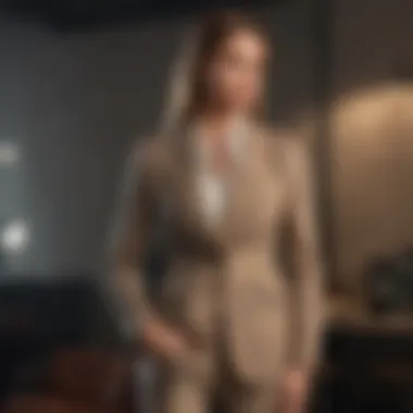 Plaid Blazer and Beige Pants Coordination A modern plaid blazer matched with tailored beige pants