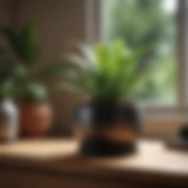 Air-purifying plant on a wooden desk