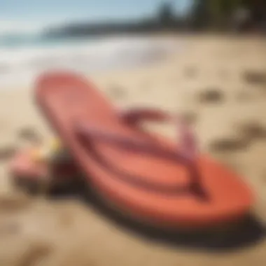 High-quality flip-flops resting beside a surfboard