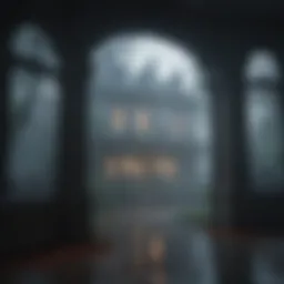 Ethereal mist surrounding a haunted mansion
