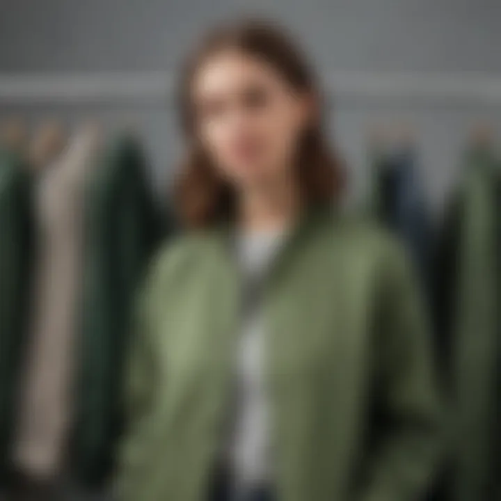 Consumer testimonials and reviews displayed alongside the Everlane Green Jacket.