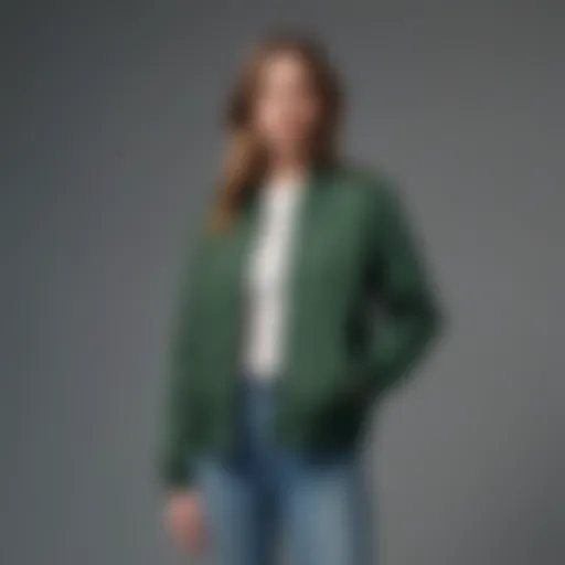 Everlane Green Jacket showcased against a minimalist backdrop, highlighting its design features.