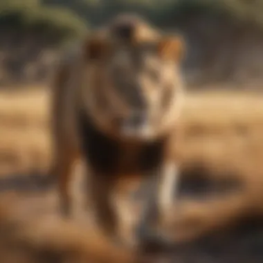 Majestic Lion Roaming Savanna