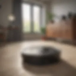 Sleek Roomba model cleaning modern apartment