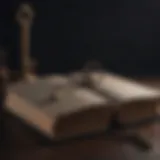 Mysterious book with a key on a dark background