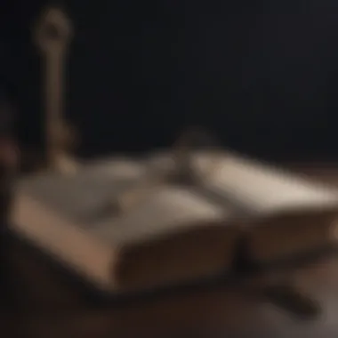 Mysterious book with a key on a dark background