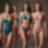 Elegant collection of cup-sized bathing suits displayed