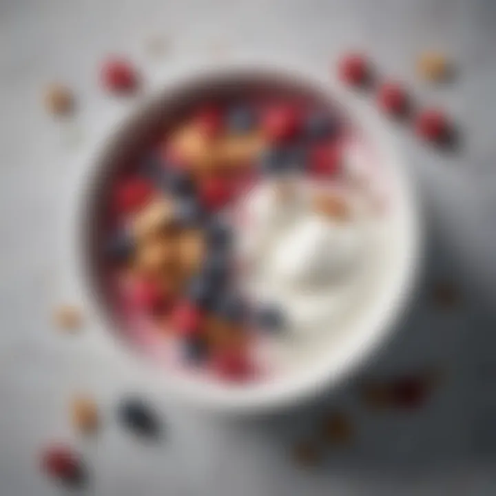 A bowl of Greek yogurt topped with berries and almonds