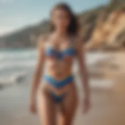 Fashionable high-waisted swimwear on a beach