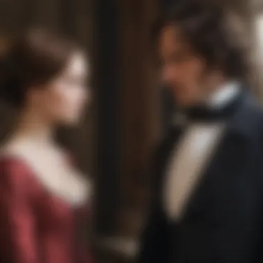 Captivating Scene of Jane Eyre and Mr. Rochester's Initial Meeting Intriguing graphic of Jane Eyre and Mr. Rochester's first encounter