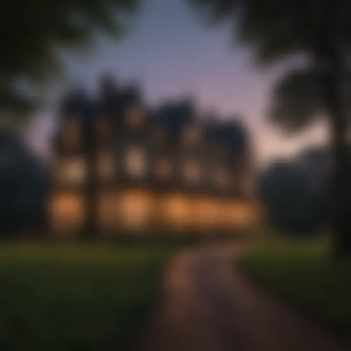 Vibrant illustration of Thornfield Hall at dusk