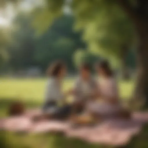 Couples enjoying a picnic in a scenic park setting