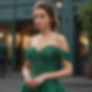 Chic off-the-shoulder prom dress in a vibrant shade of emerald green