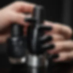 Elegant dark nail polish display with OPI brands