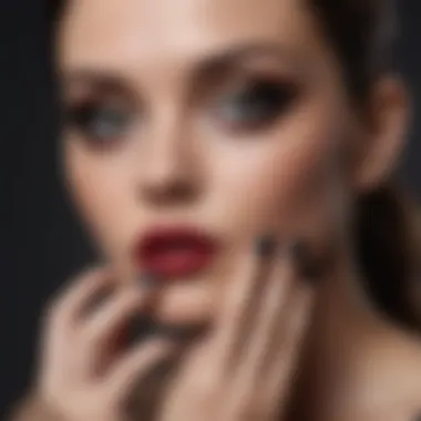 Stylish dark nail polish showcased at a glamorous event
