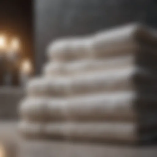 Different types of luxurious bath towels arranged beautifully