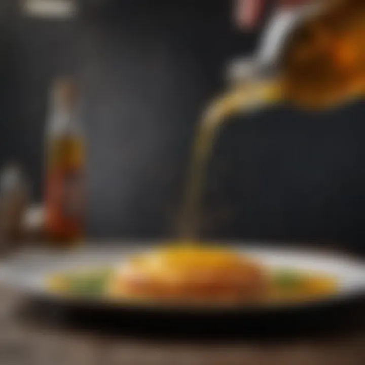 An inviting scene of a culinary dish drizzled with edible body oil, illustrating its use in gourmet cooking.