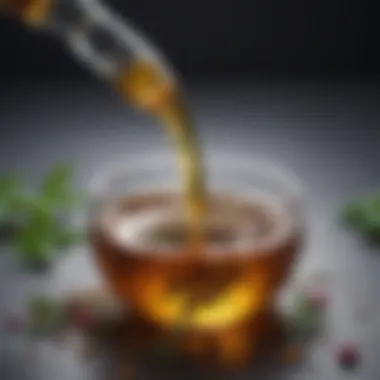 Herbal Infusion in Edible Body Oils A close-up of a spoonful of herbal body oil, displaying its rich texture and vibrant color.