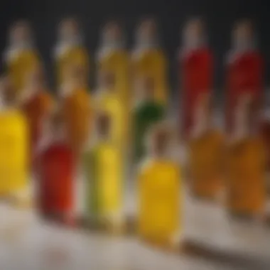 Diverse Selection of Edible Body Oils A variety of edible body oils showcased in elegant bottles, highlighting their unique colors and textures.