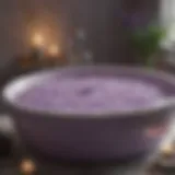 Tranquil lavender bubble bath setting with candles