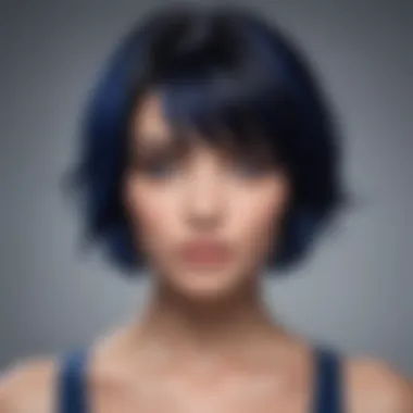 Trendy Styling with Bluest Black Hair Woman with bluest black hair styled in a trendy fashion