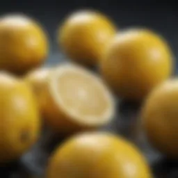 A close-up of fresh lemons with water droplets