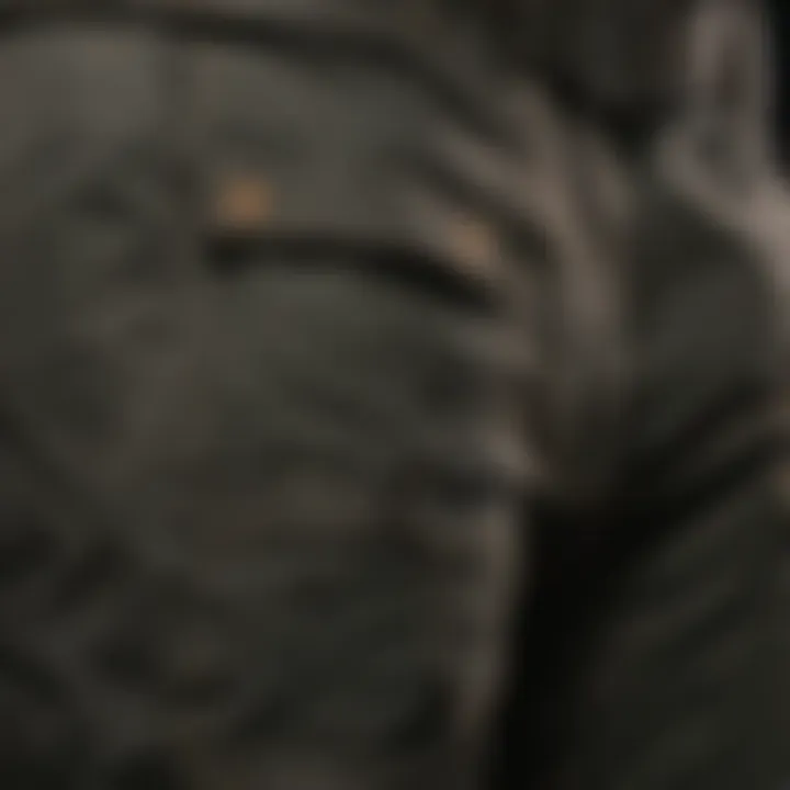 A close-up view of the stitching and pockets on stylish cargo pants.