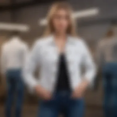 Casual look featuring a white stretch denim jacket and jeans