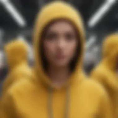 An online shopping interface featuring yellow hoodies on Amazon.