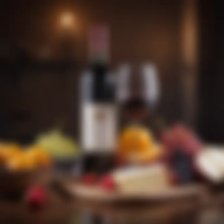 Exquisite non-alcoholic red wine paired with gourmet cheese and fruits
