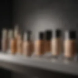 A variety of foundation types displayed elegantly on a vanity.